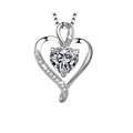 Collar con colgante de corazón plateado y circón brillante con cadena de caja fina - Piedra Blanca con Cadena de Cruz / Blanco