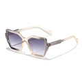 Polygonal oversized sunglasses with gradient purple lenses and champagne frame - Gradient Tea Grey Frame Double Grey Lens