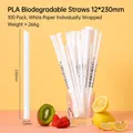 Eco-friendly white 12mm thick PLA straws for bubble tea, individually wrapped, 100 pieces - Biodegradable 12*230mm Pointed Thick White Straws-100pcs White Paper Wrap