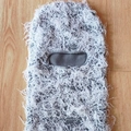 Distressed light blue and grey knitted balaclava mask with fuzzy texture for winter - One Size / Grey and White Mix