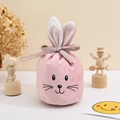 Pink velvet Easter bunny gift bag with floppy ears and a satin ribbon drawstring closure - Large / Smile Foggy Pink