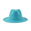 Detail of tiffany blue fedora hat with smooth wool felt texture and classic C-shaped crown - One Size (58cm) / Sky Blue