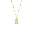 Elegant gold square letter S pendant necklace with shimmering zircon stones on a fine chain - Letter S