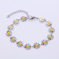 Detail of colorful enamel daisy bracelet with silver adjustable lobster clasp chain - Silver Multicolor Flowers 2