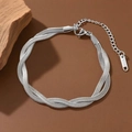 Detail of S925 sterling silver twisted snake chain bracelet with lobster clasp and tag - Double Layer Blade Bracelet / Steel