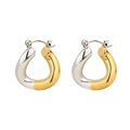 Detailed view of modern two-tone gold and silver circular stud earrings with metallic shine - Two-tone Thick Wall Hoop Style (E846-GO-ST)