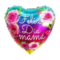 Gradient heart-shaped foil balloon with pink flowers and Feliz Día mamá text - 18 Inch Three Color Gradient Floral Heart Happy Mother's Day (F3300)