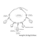 Silver stainless steel snake chain bracelet with five heart charms and zircon stones - Heart Style (E668) / Steel
