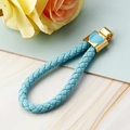 Blue braided leather keychain featuring a gold heart-shaped metal clasp accessory - Blue Weave Rope with Heart