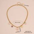 Collana cuore in acciaio dorato con ciondoli a fiore e fragola con misure dettagliate - Cuore Colorato & Fragola (1#彩爱心)