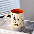 Creamy ceramic dog mug with orange interior and cute canine illustrations - 350ml / Orange Dog