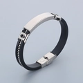 Bracciale da uomo in gomma nera con piastra curva e chiusura in acciaio inossidabile - Stile A Colore Acciaio (KB186177-JZ)