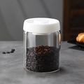 Borosilicate glass vacuum coffee bean jar with a white press-seal lid for freshness - 30oz / Transparent Bottle / White