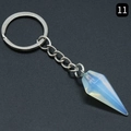 Opalite hexagonal conical stone keychain with silver metal ring and chain - Opal