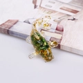 Miniature golden and green resin koi fish ornament with gold foil and crystal stones - Emerald Glaze