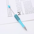 Sky blue beaded pen with sparkling rhinestones and elegant silver metallic tip - Black Ink / Macaron Blue
