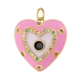 Pink heart evil eye pendant with colorful zircons and golden frame for jewelry DIY - Enamel Heart Eye Pendant-Pink-31