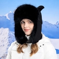 Gorro de aviador negro para mujer con forro de piel sintética y orejeras térmicas - Negro