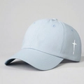 Detailed side view of light blue cotton baseball cap with white star embroidery - One Size / Sky Blue