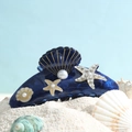Pinza per capelli blu a forma di conchiglia con perle e stelle marine sulla sabbia - H979-Stile Perla a Conchiglia Blu Profondo