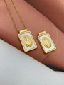 Detail of rectangular gold mother of pearl pendant featuring a Virgin Mary relief - Necklace C-Virgin Mary
