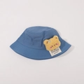 Blue cotton kids bucket hat with a cute yellow plush bear and handmade fabric label - CM8008 Plush Doll Series / Dark Blue
