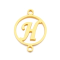 Golden double-loop hollow letter H pendant in stainless steel for DIY jewelry making - Letter H(KLJ5123-Z)