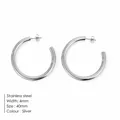 Polished silver 40mm stainless steel C-shaped hoop earrings with a 4mm thick tube design - Smooth Style (YE35962) / 40mm / Steel