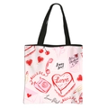 Pink polyester tote bag with romantic heart illustrations and Love ya lettering - Style 14 Pink Base Romantic Elements Illustration