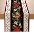 Christmas table runner with festive poinsettia, bells and candy cane patterns - Black Poinsettia & Bells