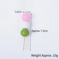 Miniature tricolor dango food model with pink white and green balls on wooden stick - 7.5cm Colorful Dango Candied Haws - No Hook Model