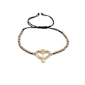 Adjustable heart and arrow charm bracelet with tri-color beads and black woven cord - Tri-color Bead Chain