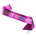 Sparkling dark purple birthday sash with holographic Happy Birthday rainbow text - Set / Purple Shoulder Strap