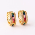 Gold hoop earrings with rainbow rectangular stones and heart cut-out details - Gold