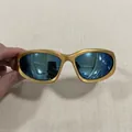 Y2K Steampunk Sport-Sonnenbrille mit goldener Fassung und blau verspiegelten Gläsern - Goldener Rahmen Goldspiegel