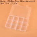 Detail view of 12-compartment clear plastic storage box with dimensions 19.5x13x3.6cm - Fixed 12-Compartment (Model 1235) (19.5x13x3.6cm)