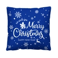 Dark blue Christmas pillow cover featuring white reindeer and snowflake patterns - Style 21-Deep Blue we wish you Merry Christmas