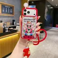 Detail of red iPhone case featuring God of Wealth pattern with strap and pony charm - Pp Welcomes Spring * Red Designated For Prosperity * Single Shell / iPhone15
