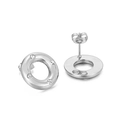Silver hollow hoop earrings with sparkling cubic zirconia and classic butterfly backings - Four-Diamond Accented Ring Style (KE61910-K)