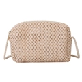 French style woven straw crossbody bag with contrast zipper and rope strap for women - Off White