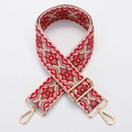 Adjustable red ethnic pattern canvas bag strap with gold metal hooks and wide shoulder support - Style 206 - Gold Hardware