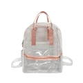 Transparent PVC backpack with pink handles and white straps for students or travel - Pink