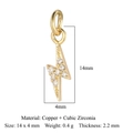 Golden lightning bolt charm made of copper and cubic zirconia for DIY jewelry making - Gold Lightning (VB224)