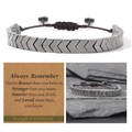 Adjustable hematite arrow bracelet with black cord and inspirational display card - Drawstring With Card / Silver Gray