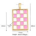 Pendente rettangolare in smalto a scacchi rosa e bianco con finitura in oro - L180615-Rosa a Scacchiera (Rettangolo)