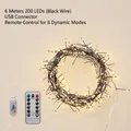 6m 200 LED USB Christmas firecracker string light in warm white with remote control - 6m 200LED Black Wire USB Remote