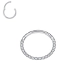 Detailed macro view of silver G23 titanium seamless hinged ring with sparkling side zircons - Front-Facing Stones / 1.2*8mm