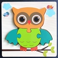 Cartoon owl wooden puzzle for toddlers with colorful pieces and nature background - Snap Puzzle-Owl (卡扣JM-猫头鹰)