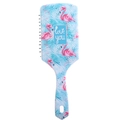 Cushion hairbrush with pink flamingo pattern and love you text on white background - Blue Base Flamingo - LOVE YOU