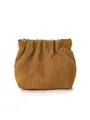 Detail of caramel corduroy pouch showing textured fabric and squeeze closure design - Coffee